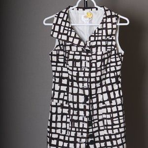Talbots white button up dress brown squares